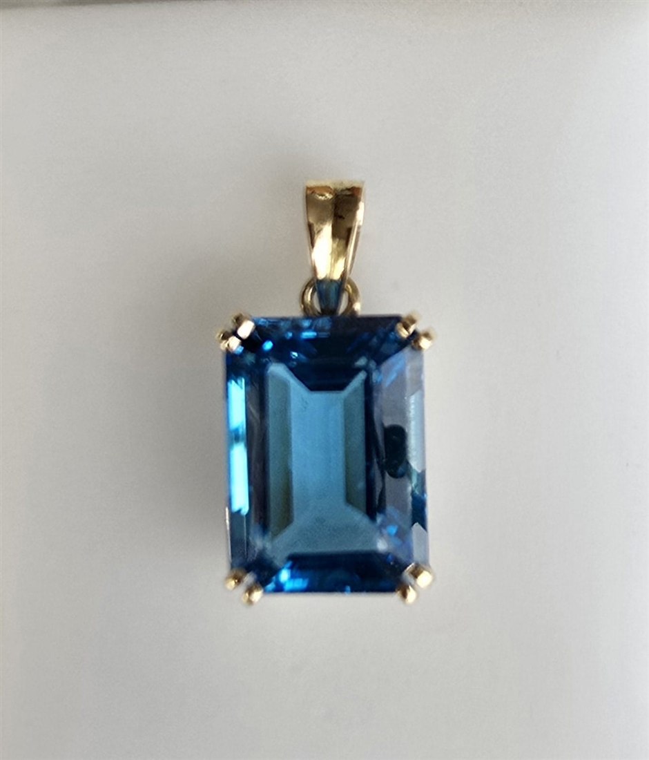 Blue Topaz Emerald-Cut Pendant